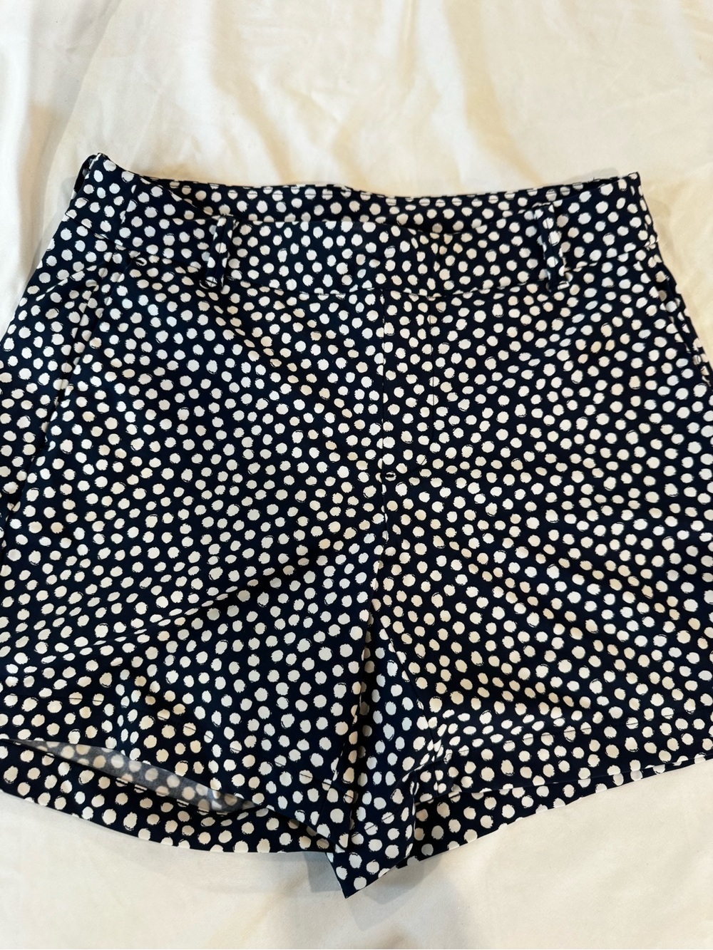 Spanx Sunshine 4" Pull On Shorts Navy Blue White Painted Polka Dot Activewear UP
